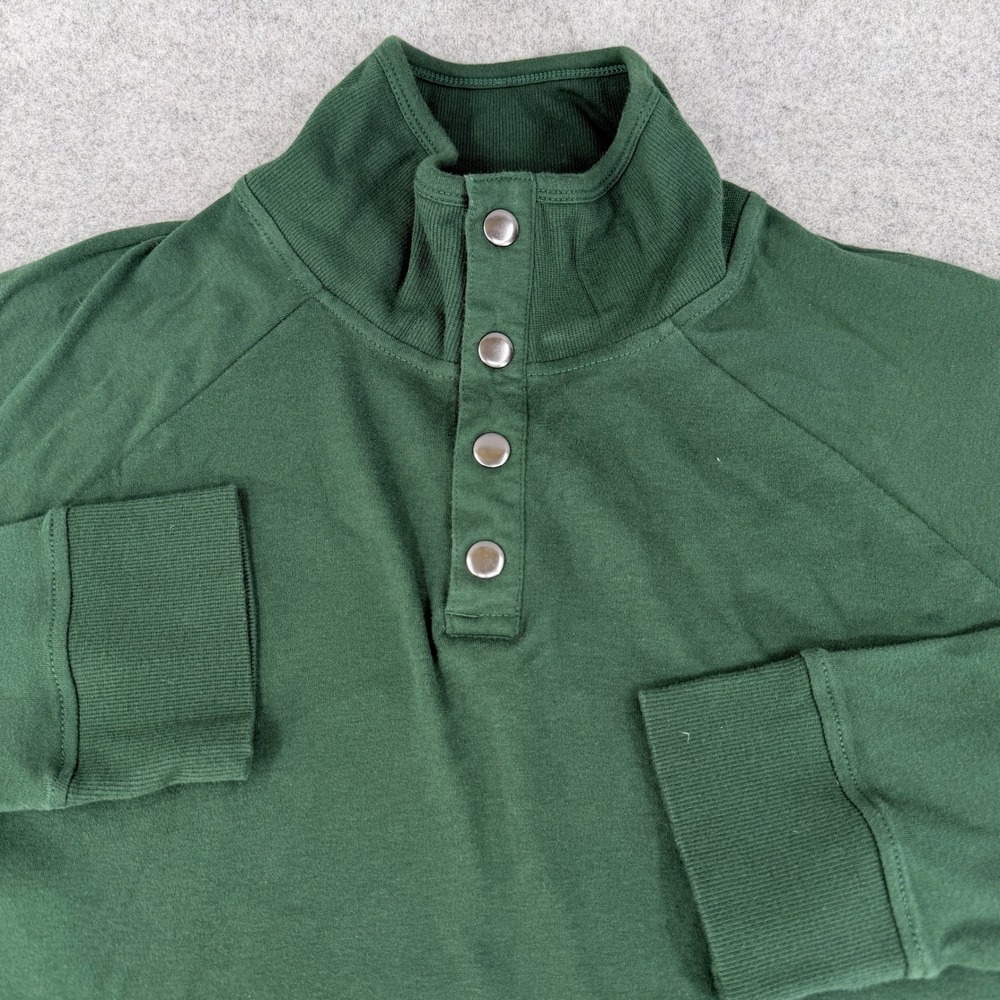 Pact Men's Organic 100% Cotton Pullover‎ Mock Neck Snap Collar Sweater L Green